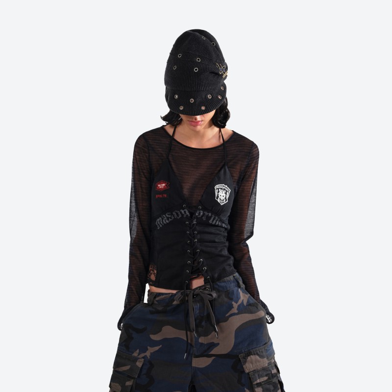 Gothic Halter Drawstring Tie Jersey Tank Top